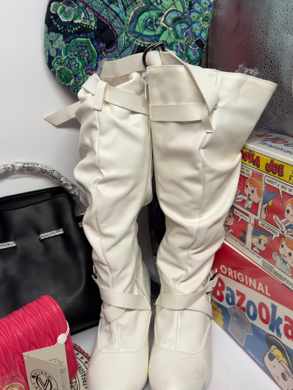 White over calve boot rouge belted top Vegan Leather Boots